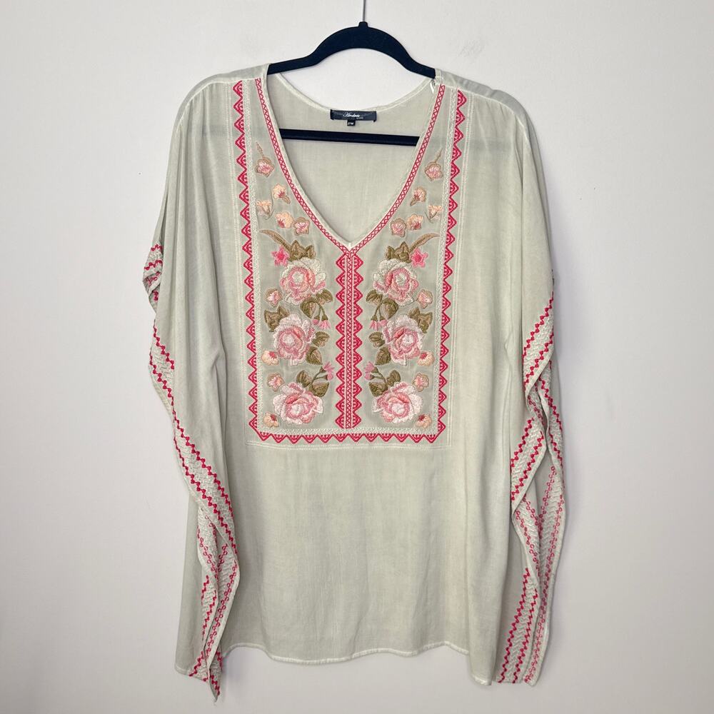 Andree By Unit Women's Boho Embroidered Tunic Top Size S/M Kimono‎ Sleeve Floral